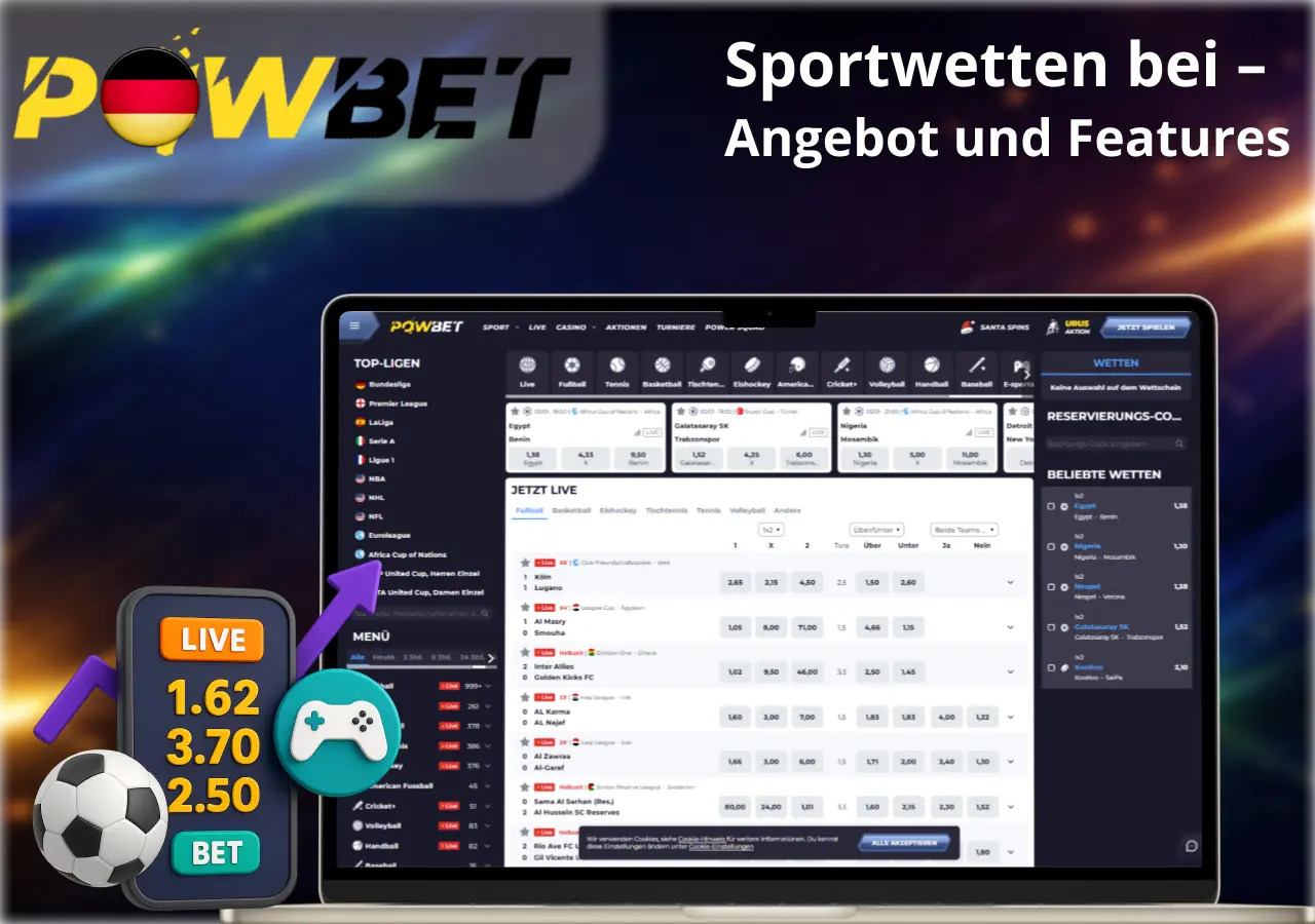 Sportwetten bei mit Live-Wetten, Quoten und Wettmärkten